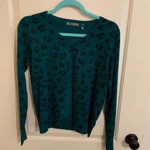 Teal blue animal print cardigan